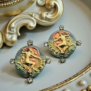 Art Nouveau Revival Amphitrite Greek Goddess of the Sea Crystal Earrings